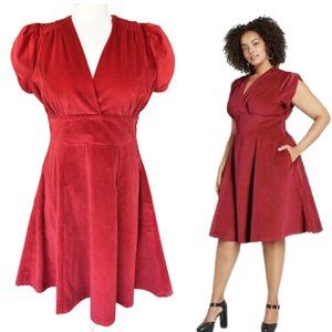 Modcloth Palava Timeless Tribute Rita Retro Velvet Midi Dress Claret Red